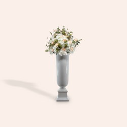 White tall pedestal Vase with flowers